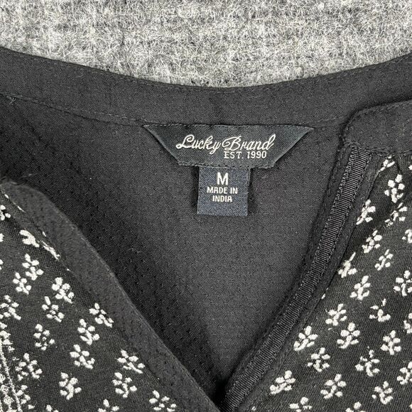 LUCKY BRAND TOP WOMENS M BLACK TUNIC BALI BOHO FESTIVAL SPLIT V-NECK LIGHTWEIGHT - Picture 4 of 10